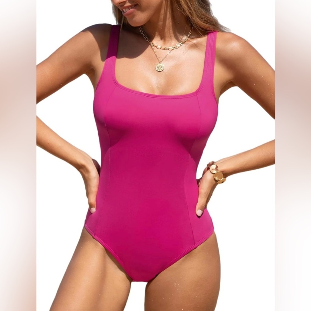 Cupshe Fuschia Square Neck Tie Back Slim & Sculpt One-Piece